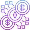 Icon of Stablecoin development in purple to blue gradients